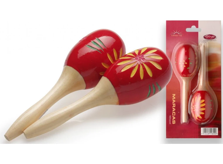 Stagg MRW-16 Maracas 16 cm i tre oval form, rød farge 